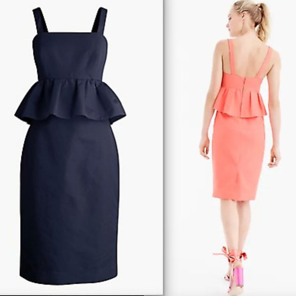 J. Crew Dresses & Skirts - NWT J. Crew Silk/Cotton Blend Peplum Dress in Navy